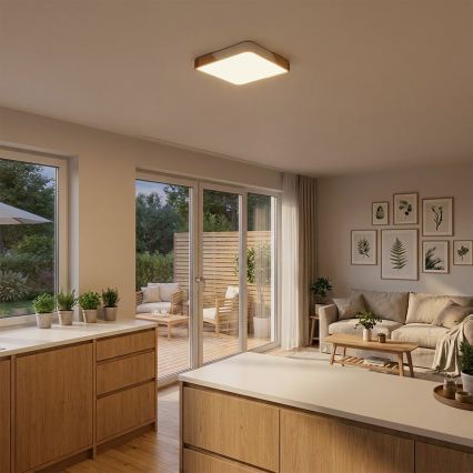 BRILAGI - Luminaria de techo LED regulable PILANA LED/48W/230V 3000-6500K roble/blanco 42x42 cm + mando a distancia