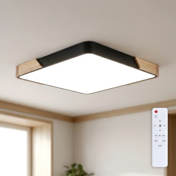 Brilagi - Plafón LED regulable PILANA LED/60W/230V 3000-6500K roble/negro 56x56 cm + control remoto