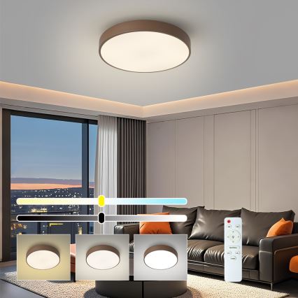 BRILAGI - Lámpara de techo LED regulable POOL LED/48W/230V 3000-6000K Ø 40 cm marrón + control remoto