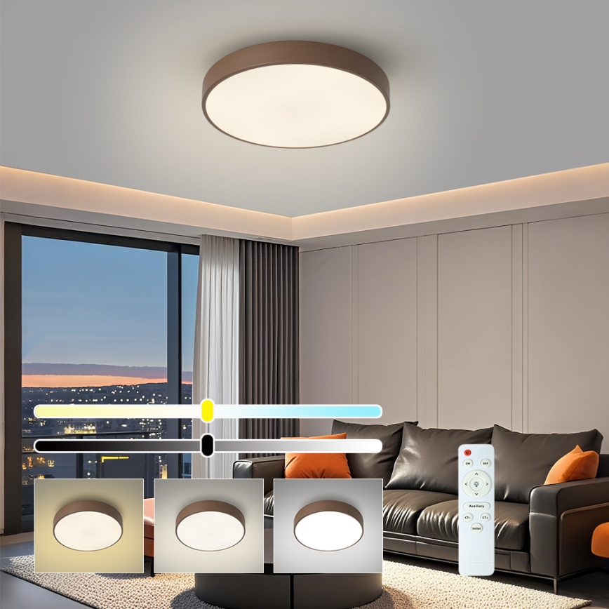 BRILAGI - Lámpara de techo LED regulable POOL LED/48W/230V 3000-6000K Ø 40 cm marrón + control remoto