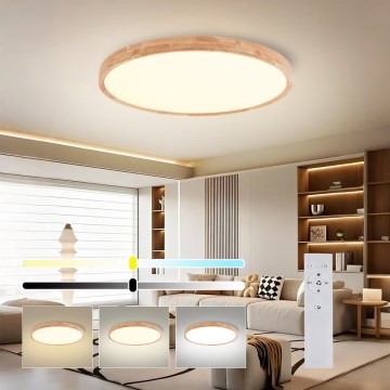 Brilagi - Plafón LED regulable WOODROUND LED/70W/230V 3000-6000K Ø 80 cm acabado madera CRI 90 + mando a distancia