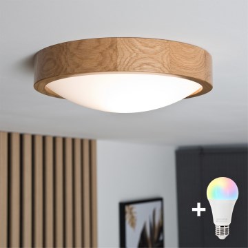 Brilagi - Plafón LED RGBW regulable CARVALHO SLIM 1xE27/9W/230V 2700-6500K Wi-Fi, roble, Ø 27 cm