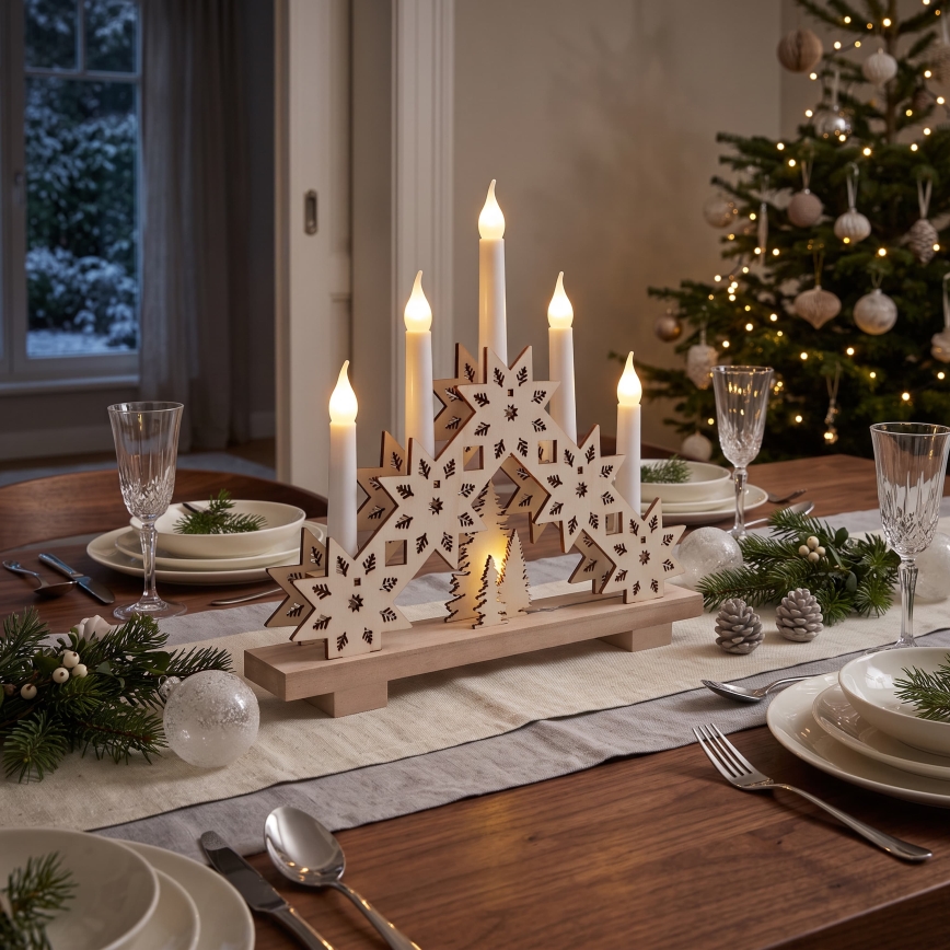 BRILAGI - Portavelas navideño LED 5xLED/2xAA beige