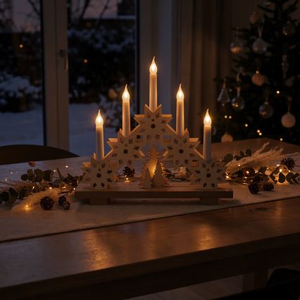 BRILAGI - Portavelas navideño LED 5xLED/2xAA beige