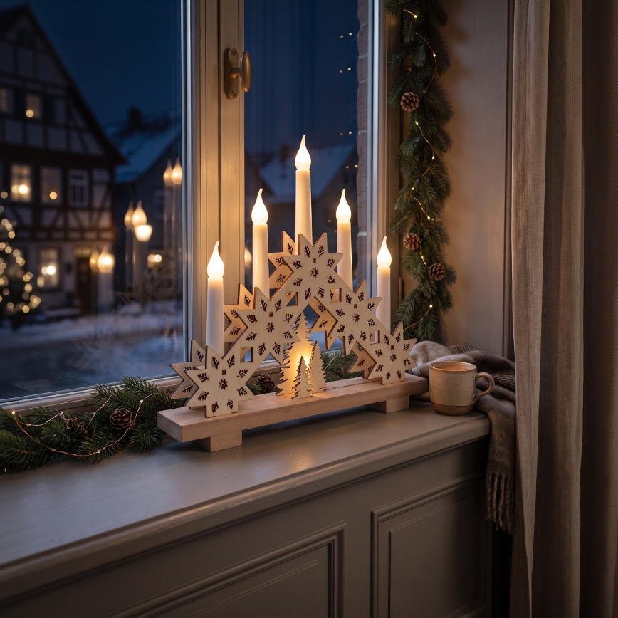 BRILAGI - Portavelas navideño LED 5xLED/2xAA beige