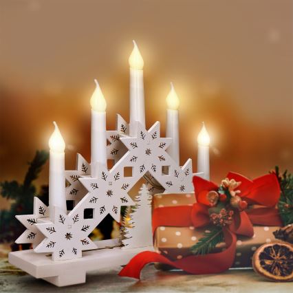 BRILAGI - Portavelas navideño LED 5xLED/2xAA blanco