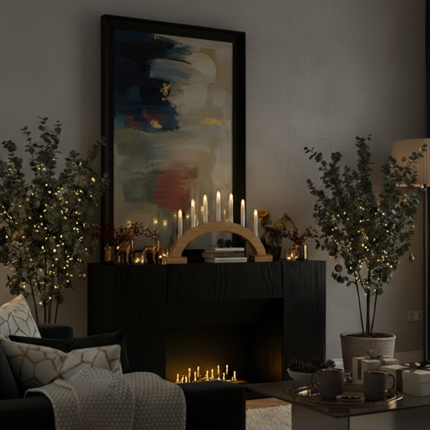 BRILAGI - Portavelas navideño LED 7xLED/2xAA beige/blanco