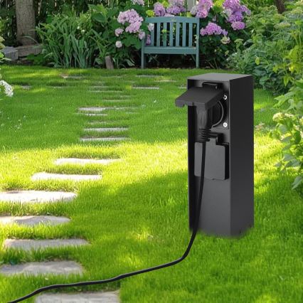 Brilagi - Poste de enchufes exterior PILLAR 2Z SCHUKO 230V IP44 negro