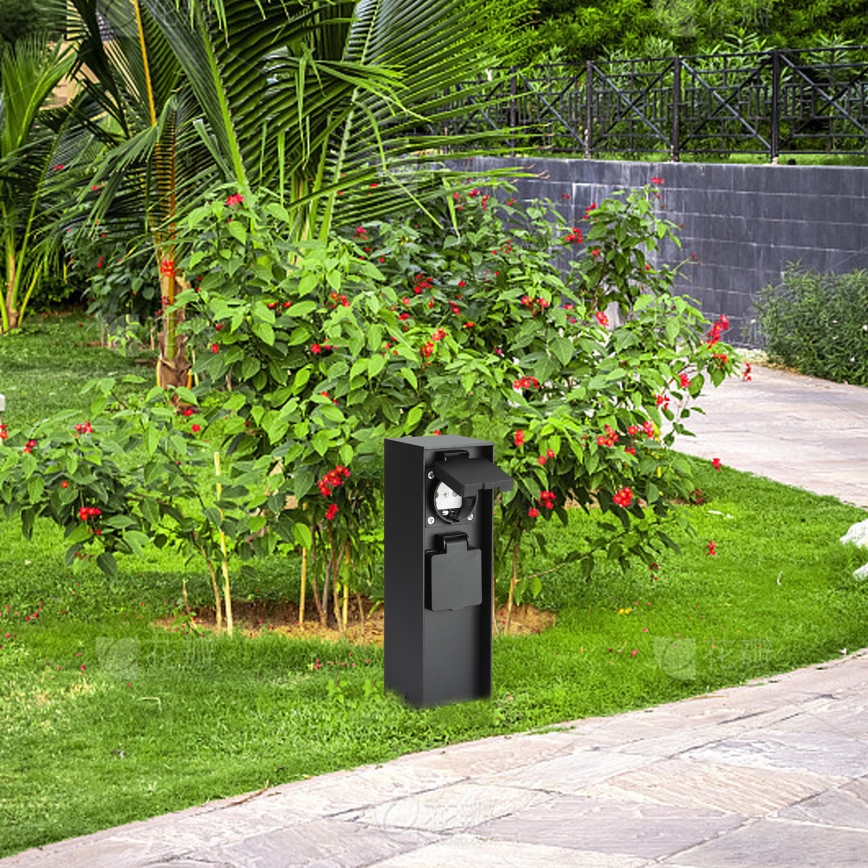Brilagi - Poste de enchufes exterior PILLAR 2Z SCHUKO 230V IP44 negro