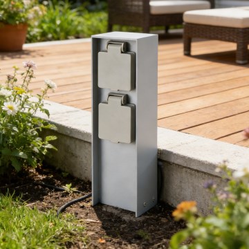 Brilagi - Poste de enchufes para exterior PILLAR 2Z SCHUKO 230V IP44 plateado