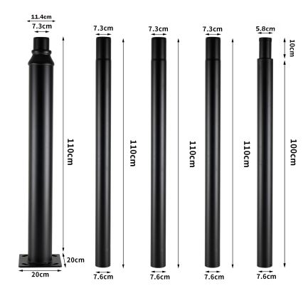 Brilagi - Poste metálico URBAN para iluminación exterior, 5 m, diámetro 58 mm, negro