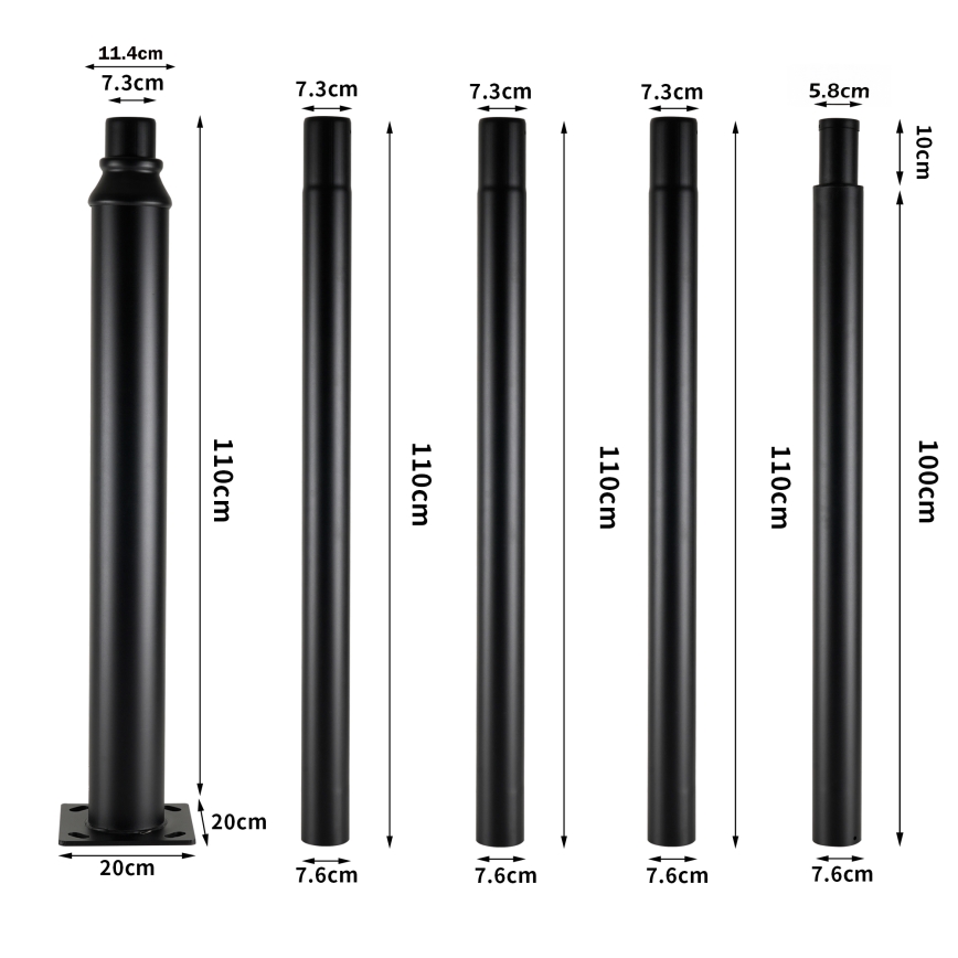 Brilagi - Poste metálico URBAN para iluminación exterior, 5 m, diámetro 58 mm, negro