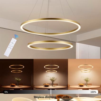 Brilagi - Lámpara colgante regulable en cable PORTOFINO LED/98W/230V 3000–6000 K Ø 80 cm acabado dorado + mando a distancia