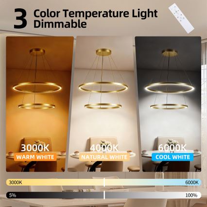 Brilagi - Lámpara colgante regulable en cable PORTOFINO LED/98W/230V 3000–6000 K Ø 80 cm acabado dorado + mando a distancia