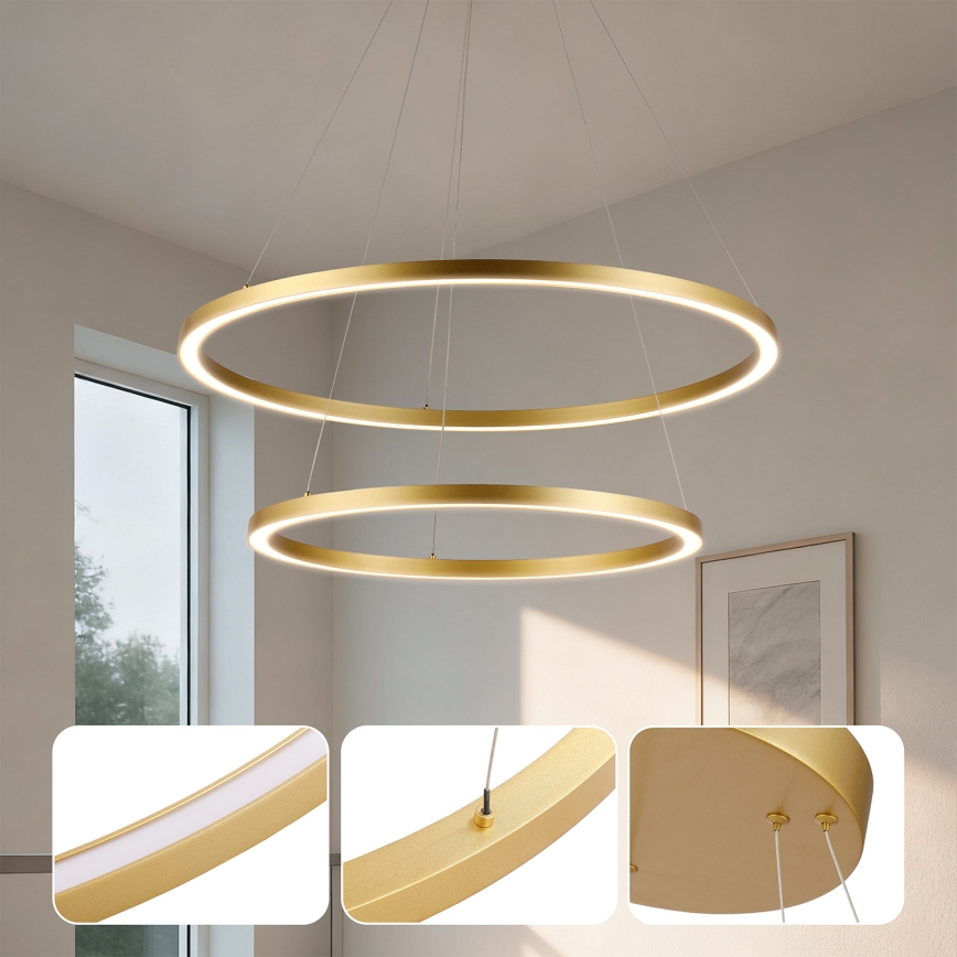 Brilagi - Lámpara colgante regulable en cable PORTOFINO LED/98W/230V 3000–6000 K Ø 80 cm acabado dorado + mando a distancia