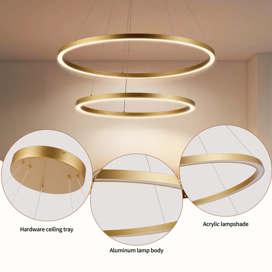 Brilagi - Lámpara colgante regulable en cable PORTOFINO LED/98W/230V 3000–6000 K Ø 80 cm acabado dorado + mando a distancia