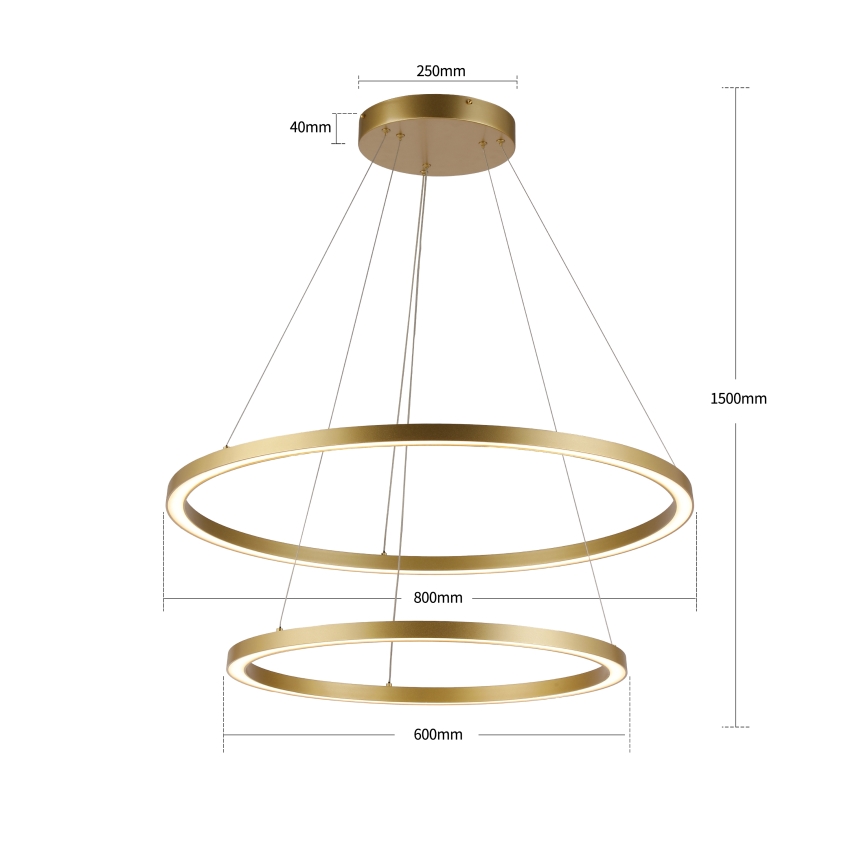 Brilagi - Lámpara colgante regulable en cable PORTOFINO LED/98W/230V 3000–6000 K Ø 80 cm acabado dorado + mando a distancia
