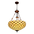 BRILAGI - Tiffany lámpara de araña de vidrio emplomado con cadena IVORY SMOOTH 3xE27/60W/230V diámetro 50 cm
