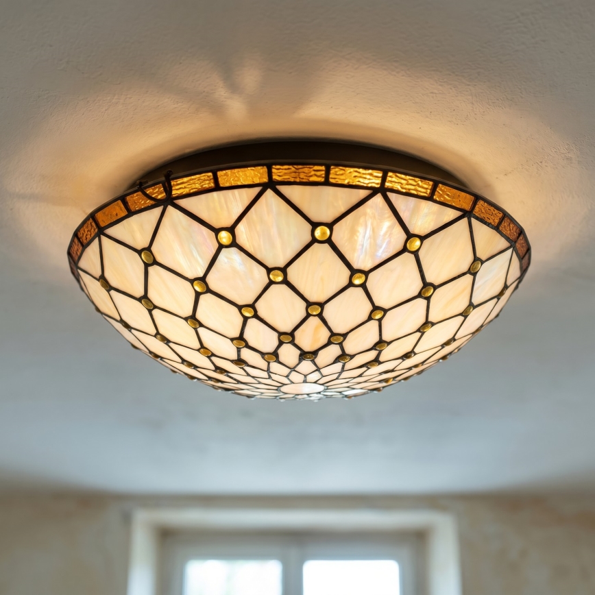 BRILAGI - Tiffany lámpara de techo con vitrales IVORY 2xE27/60W/230V Ø 40 cm
