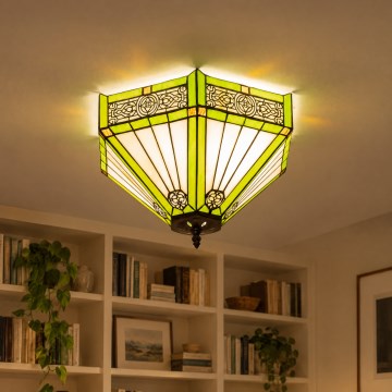 BRILAGI - Tiffany lámpara de techo de vitral EMERALD 2xE27/60W/230V Ø 40 cm