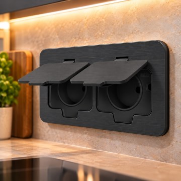 BRILAGI - Toma de corriente empotrable doble para cocina INBOX IP55, negro, rectangular