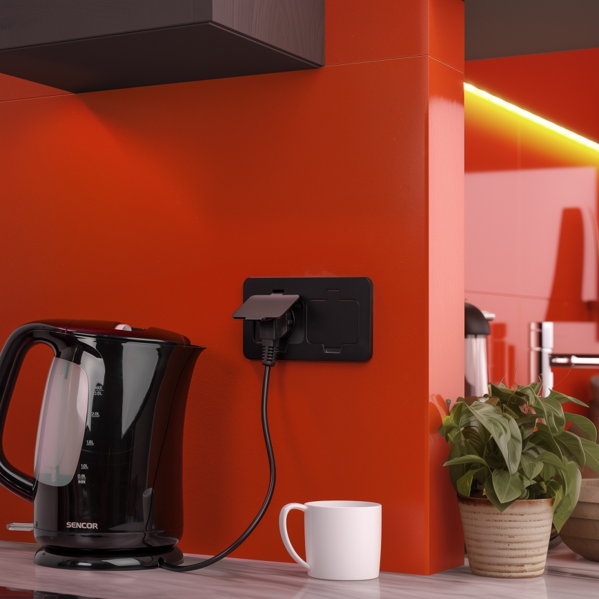 BRILAGI - Toma de corriente empotrable doble para cocina INBOX IP55, negro, rectangular