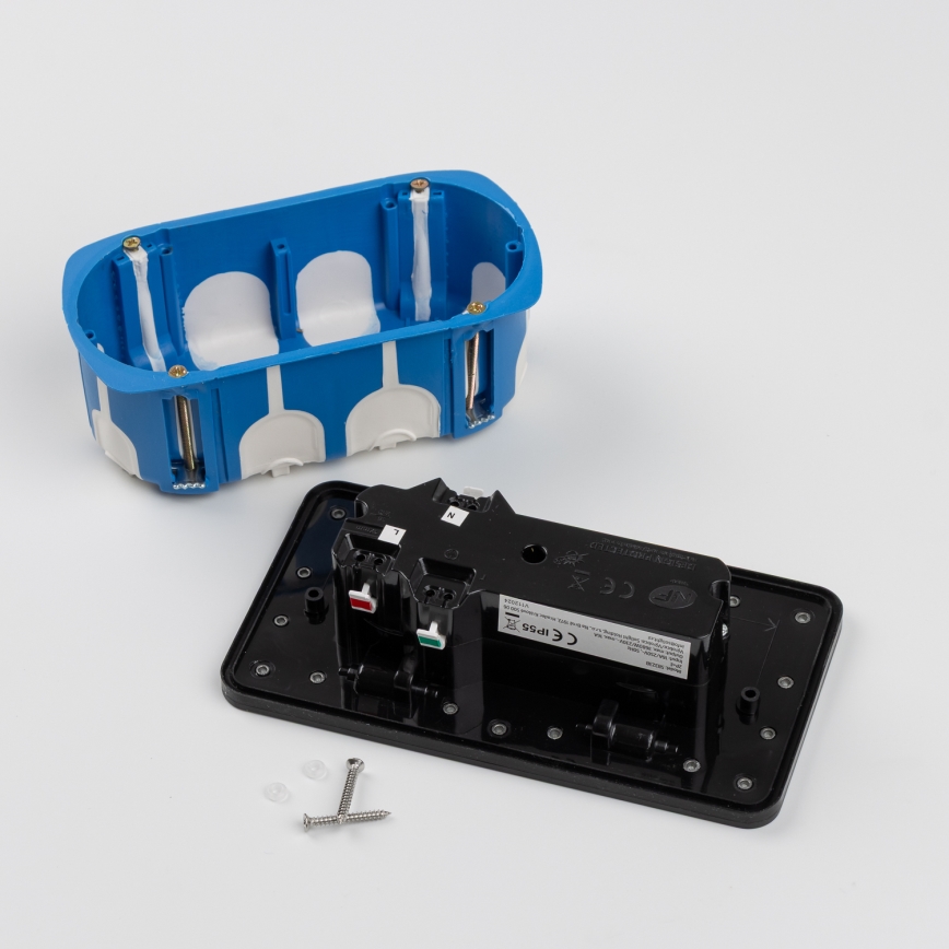 BRILAGI - Toma de corriente empotrable doble para cocina INBOX IP55, negro, rectangular