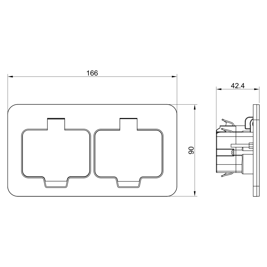 BRILAGI - Toma de corriente empotrable doble para cocina INBOX IP55, negro, rectangular