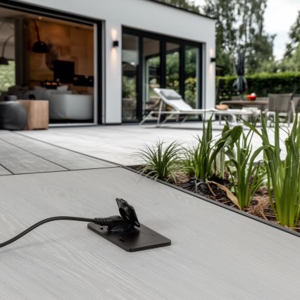 BRILAGI - Toma de suelo empotrada doble para exterior IP55, negra, rectangular