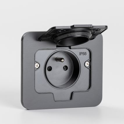 Brilagi - Toma de suelo empotrada para exterior IP55, negra, rectangular