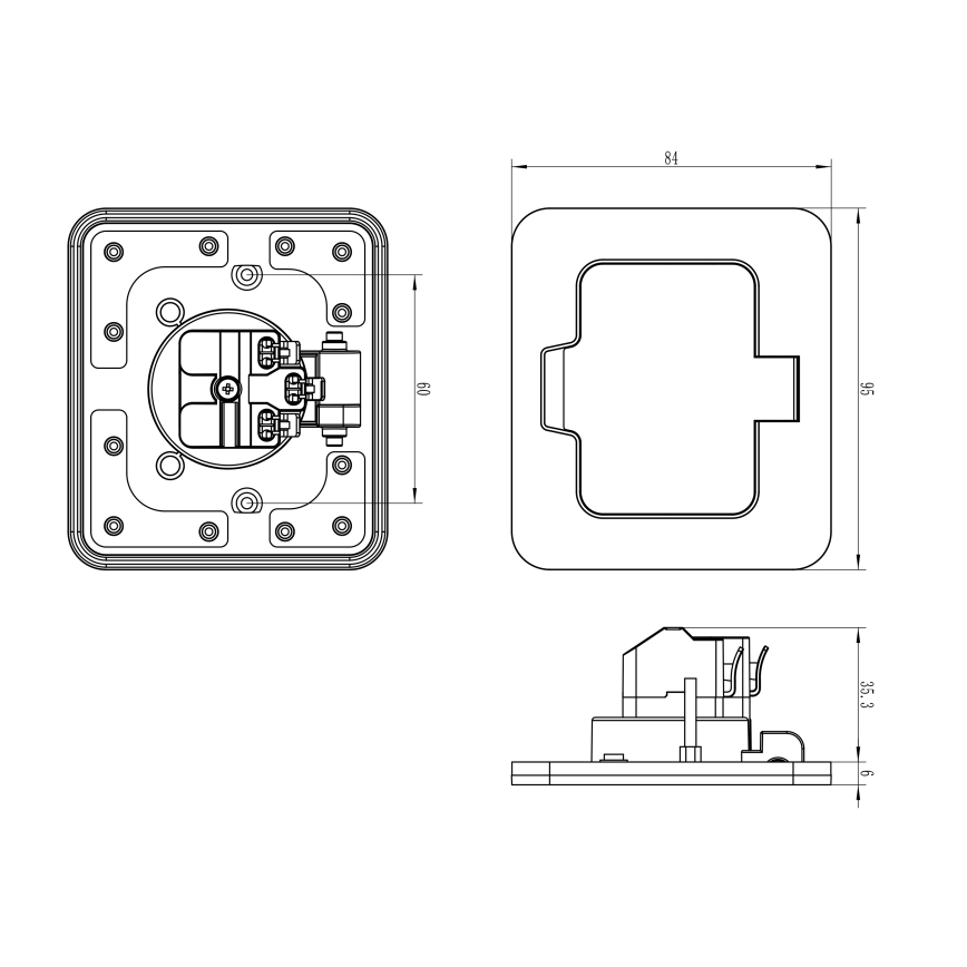 Brilagi - Toma de suelo empotrada para exterior IP55, negra, rectangular