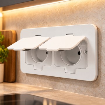 BRILAGI - Toma empotrada doble para cocina INBOX IP55, blanca, rectangular