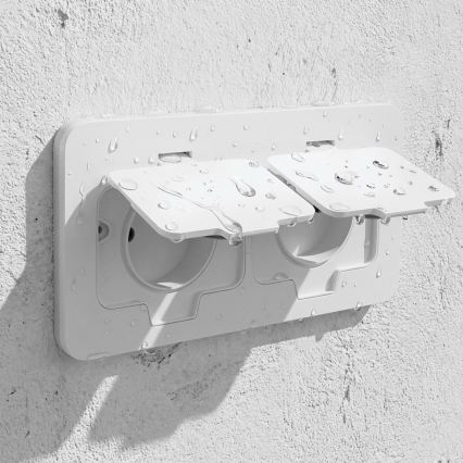 BRILAGI - Toma empotrada doble para cocina INBOX IP55, blanca, rectangular