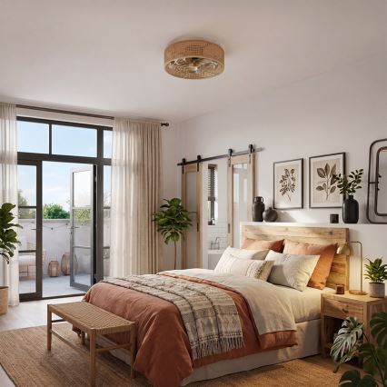 Brilagi - Ventilador de techo 4xE27/40W/230V, diámetro 50 cm, bambú + mando a distancia