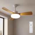 Brilagi - Ventilador de techo LED regulable, 34 W, 230 V, 106 cm, blanco/marrón + mando a distancia
