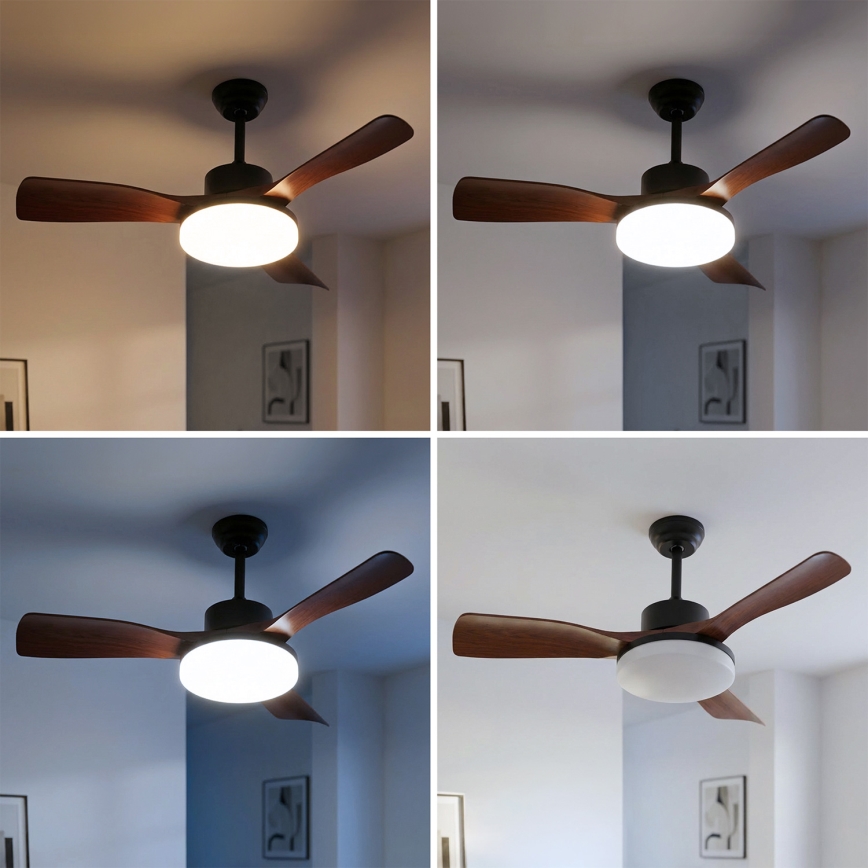 Brilagi - Ventilador de techo LED regulable 34W/230V 3000-6500K Ø 106 cm negro/marrón + mando a distancia