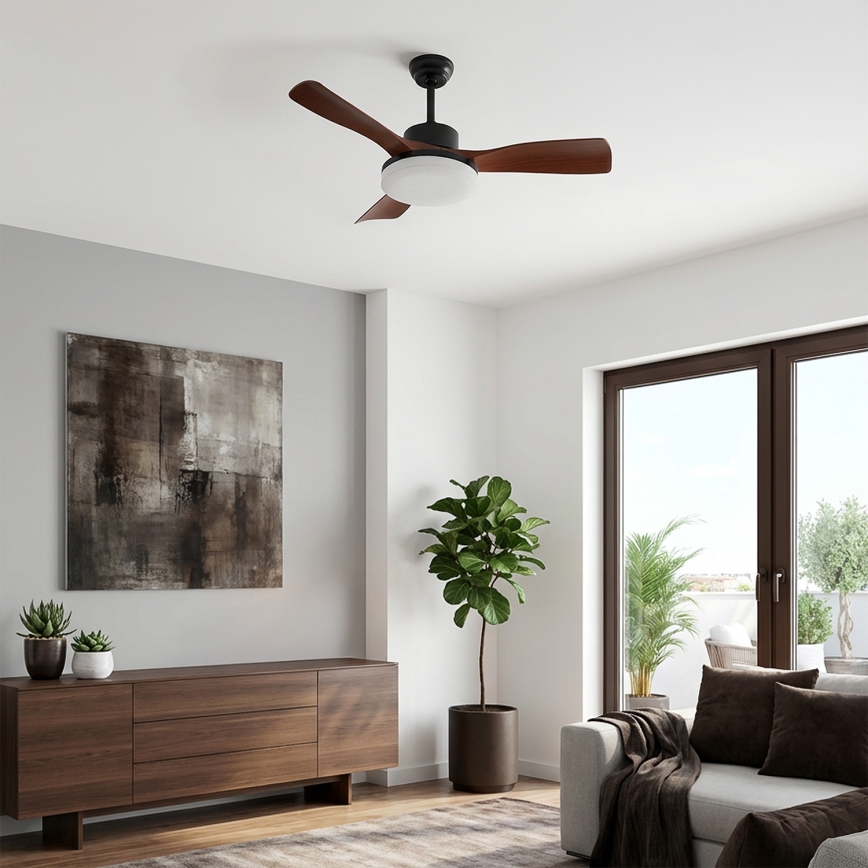 Brilagi - Ventilador de techo LED regulable 34W/230V 3000-6500K Ø 106 cm negro/marrón + mando a distancia
