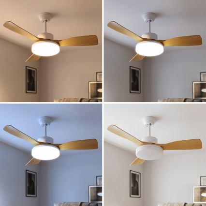 Brilagi - Ventilador de techo LED regulable LED/34W/230V 3000-6500K Ø 106 cm blanco/marrón + mando a distancia