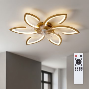 Brilagi - Ventilador de techo LED regulable, 34W/230V, 3000–6500K, diámetro 78 cm, dorado + mando a distancia