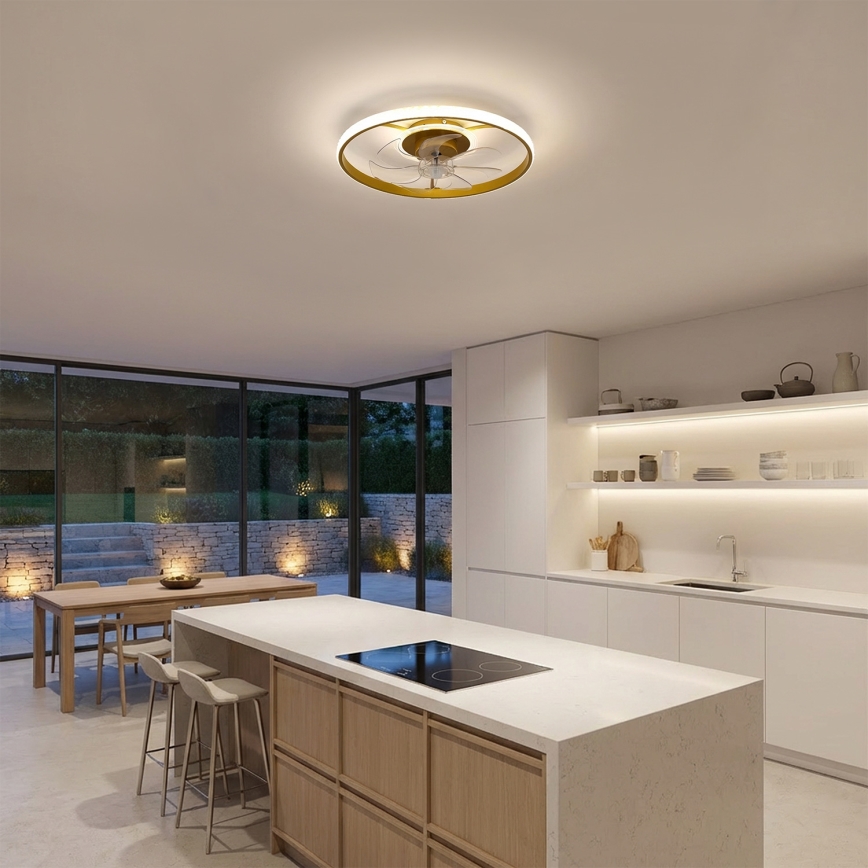 BRILAGI - Ventilador de techo LED regulable LED/66W/230V 3000-6500K Ø 55 cm blanco/dorado + mando a distancia