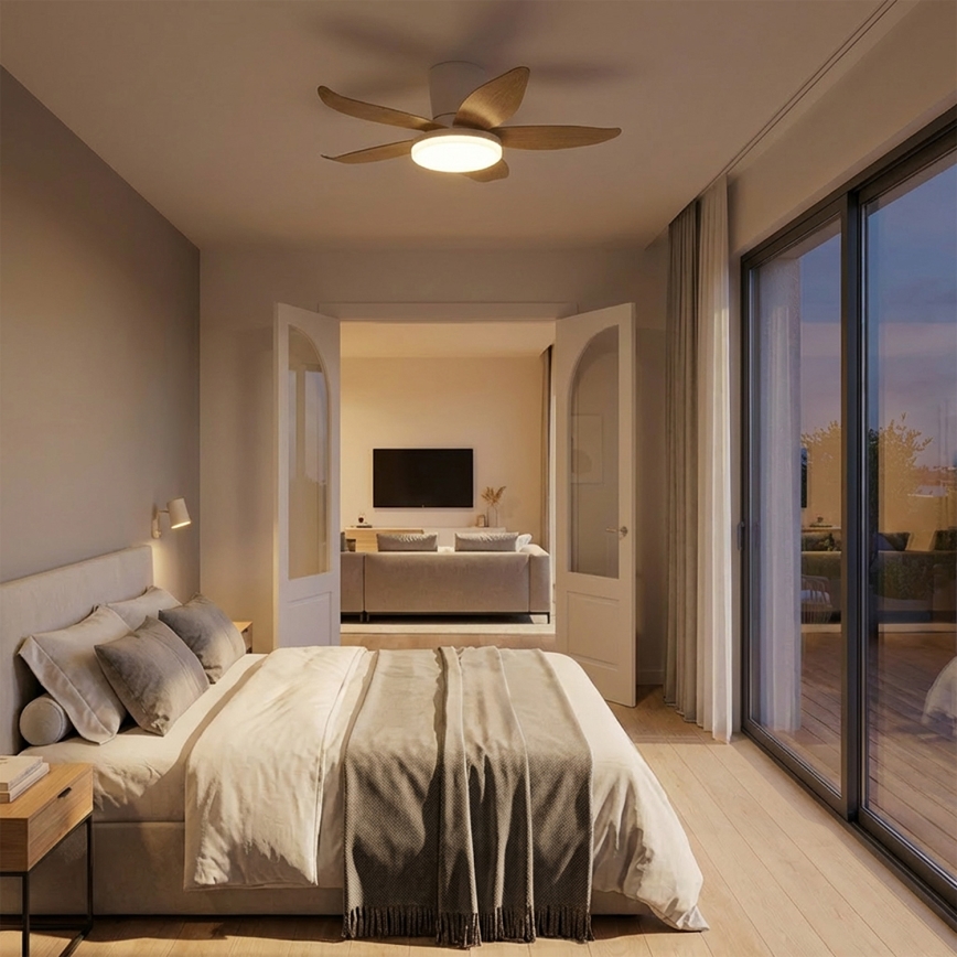Brilagi - Ventilador de techo LED regulable LED/32W/230V 3000-6500K Ø 95 cm blanco/marrón + mando a distancia