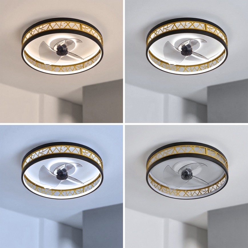 Brilagi - Ventilador de techo LED regulable LED/34W/230V 3000-6500K Ø 50 cm negro/dorado + mando a distancia