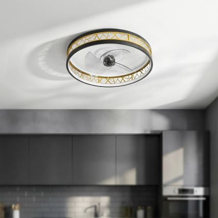 Brilagi - Ventilador de techo LED regulable LED/34W/230V 3000-6500K Ø 50 cm negro/dorado + mando a distancia
