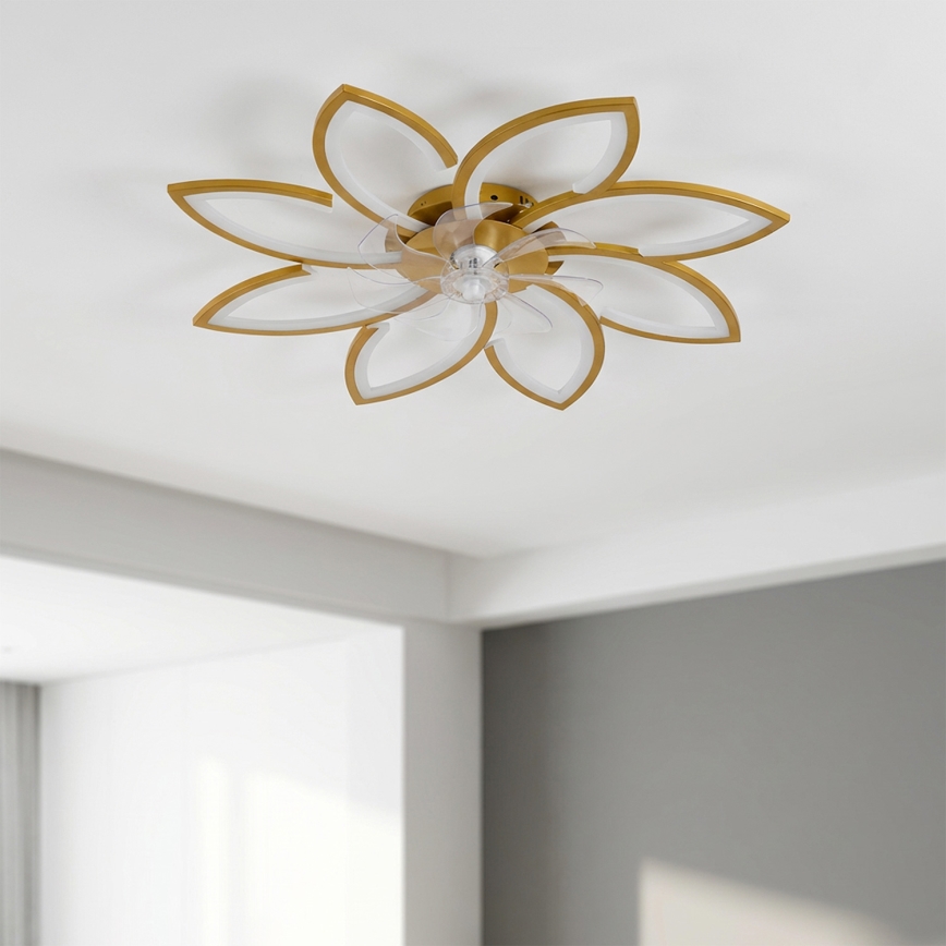 Brilagi - Ventilador de techo LED regulable, 43 W, 230 V, 3000–6500 K, diámetro 90 cm, color dorado + mando a distancia