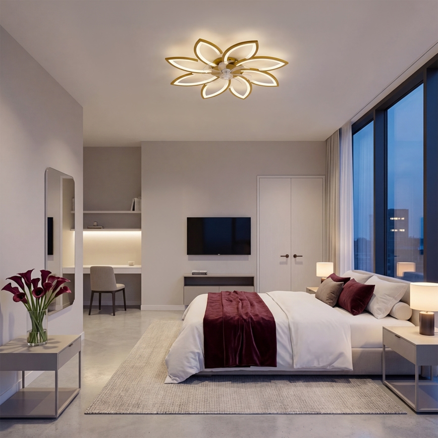 Brilagi - Ventilador de techo LED regulable, 43 W, 230 V, 3000–6500 K, diámetro 90 cm, color dorado + mando a distancia
