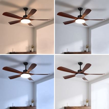 Brilagi - Ventilador de techo LED regulable LED/34W/230V 3000-6500K Ø 132 cm negro/marrón + mando a distancia