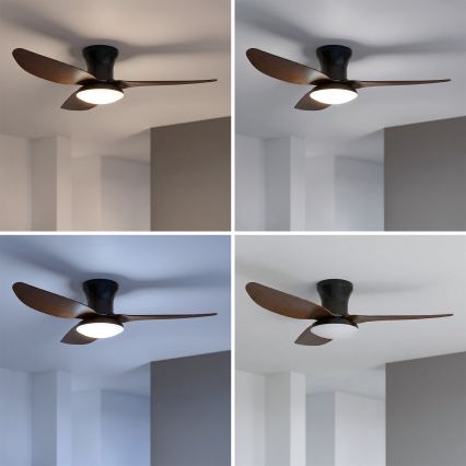 Brilagi - Ventilador de techo con luz LED regulable, 38W/230V, 100 cm, negro/marrón + mando a distancia