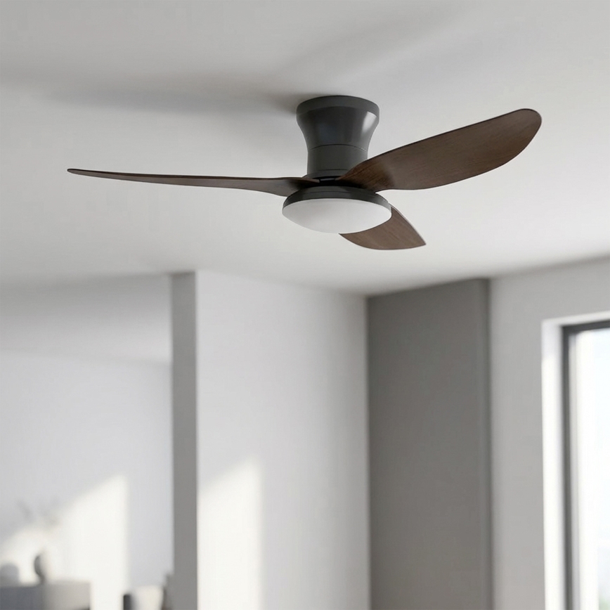 Brilagi - Ventilador de techo con luz LED regulable, 38W/230V, 100 cm, negro/marrón + mando a distancia