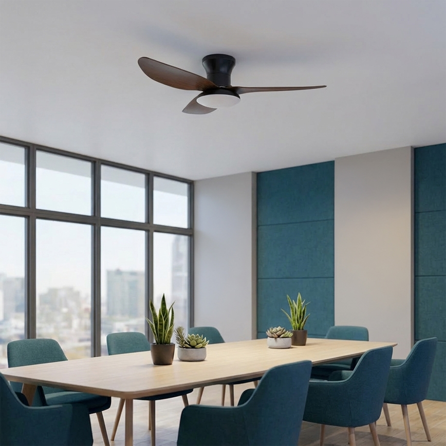 Brilagi - Ventilador de techo con luz LED regulable, 38W/230V, 100 cm, negro/marrón + mando a distancia