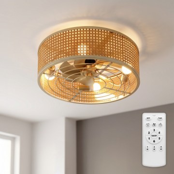 Brilagi - Ventilador de techo Ø 50 cm, 4x portalámparas E27 (máx. 40 W), 230 V, acabado en bambú, con mando a distancia